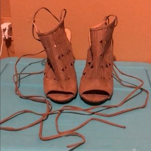 Ankle Strap Suede Peep Toe Heel Open Back Sandal